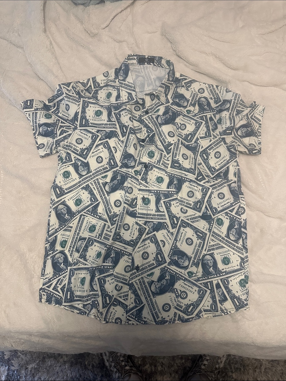 Short-Sleeve Money Print Button Up